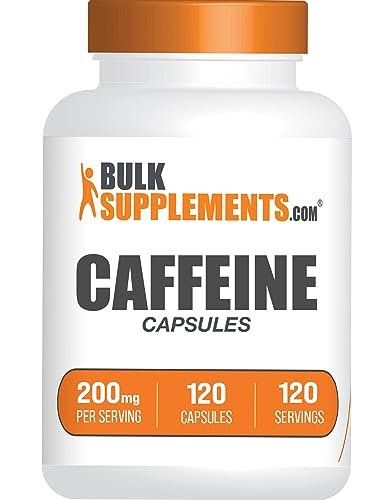BulkSupplements.com Koffein 200mg Kapseln - Nahrungsergänzungsmittel für Energieboost, Koffein Pillen 200mg - Glutenfrei, 1 Kapsel pro Portion, 120 Stück (1er Pack)