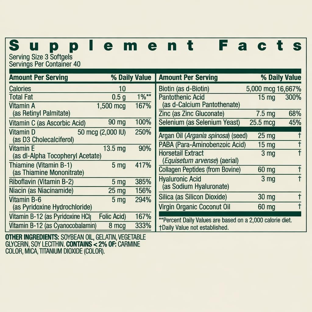 Spring Valley Extra Strength Haar, Haut & Nägel Nahrungsergänzungsmittel 120 Kapseln mit 5000 mcg Biotin