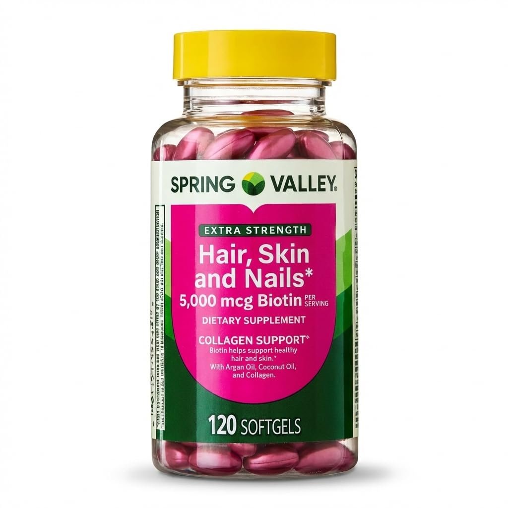 Spring Valley Extra Strength Haar, Haut & Nägel Nahrungsergänzungsmittel 120 Kapseln mit 5000 mcg Biotin