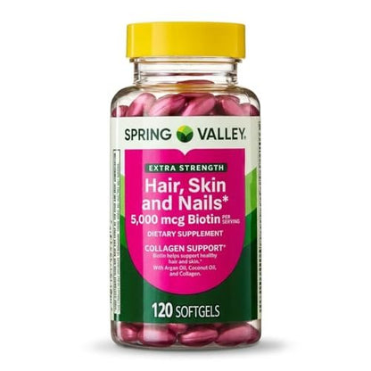 Spring Valley Extra Strength Haar, Haut & Nägel Nahrungsergänzungsmittel 120 Kapseln mit 5000 mcg Biotin