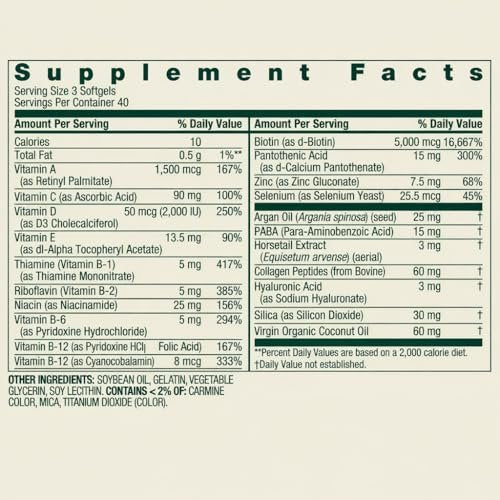 Spring Valley Extra Strength Haar, Haut & Nägel Nahrungsergänzungsmittel 120 Kapseln mit 5000 mcg Biotin