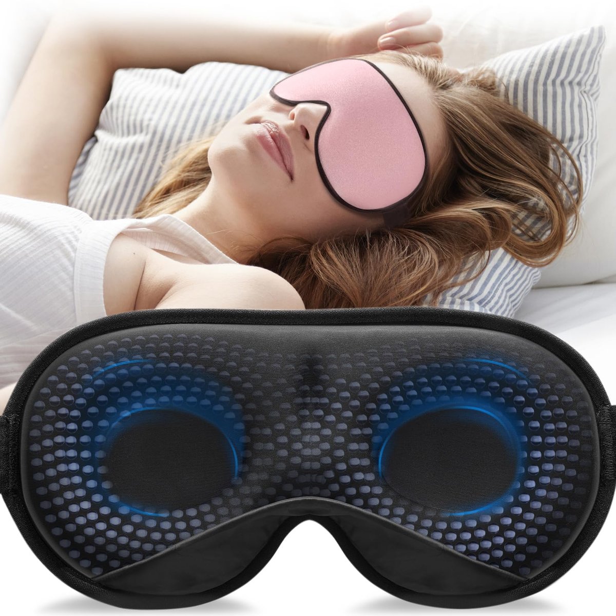 YFONG Gewichtete Schlafmaske 120g – 3D Augenmaske zur Druckentlastung mit Memory-Schaum für Damen und Herren, verstellbarer Riemen, Schlafbrille für Reisen, Nickerchen, Yoga (Rosa)