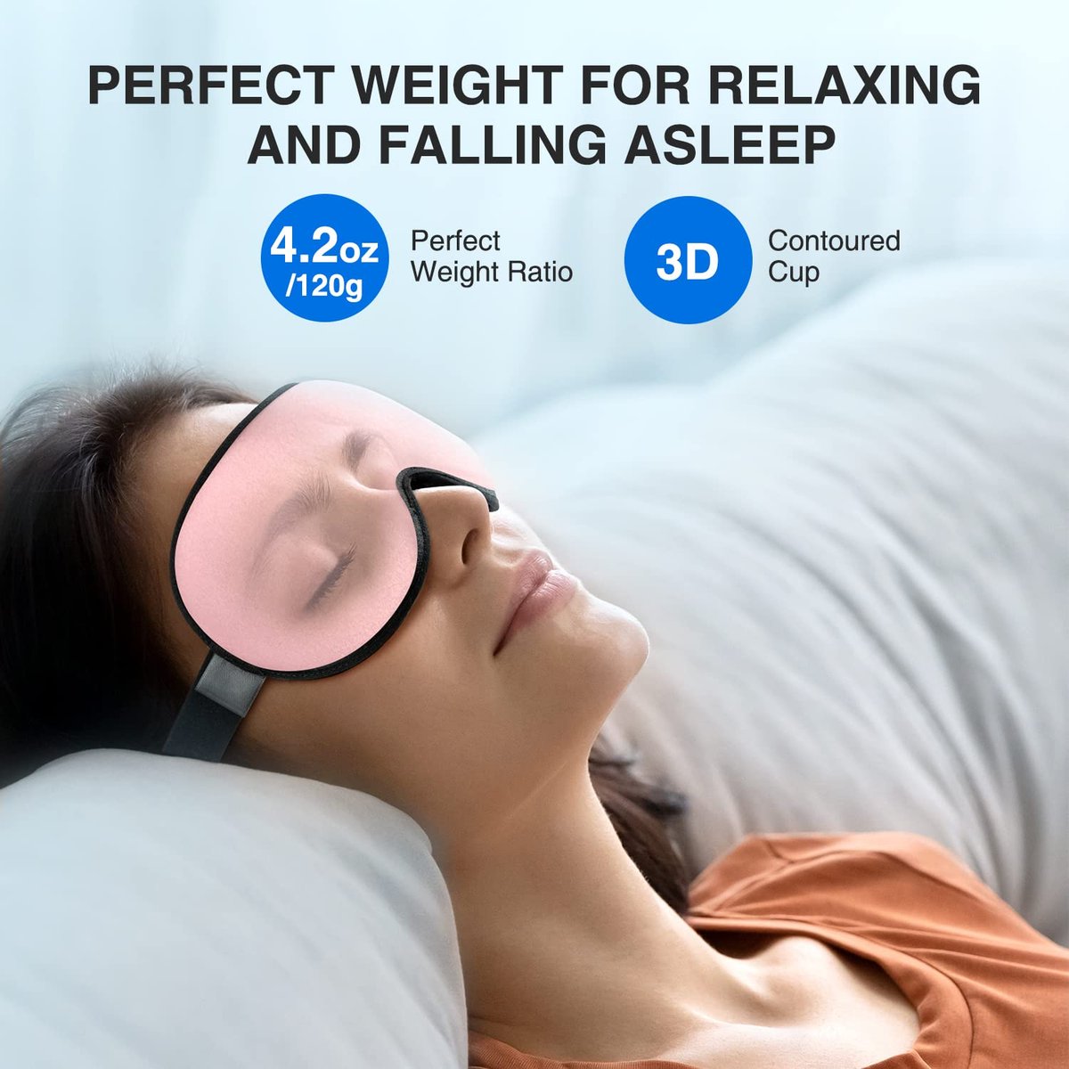 YFONG Gewichtete Schlafmaske 120g – 3D Augenmaske zur Druckentlastung mit Memory-Schaum für Damen und Herren, verstellbarer Riemen, Schlafbrille für Reisen, Nickerchen, Yoga (Rosa)