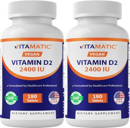 Vitamatic Vitamin D2 60 mcg (2400 IE) - Ergocalciferol - 180 Vegetarische Tabletten (2 Flaschen)