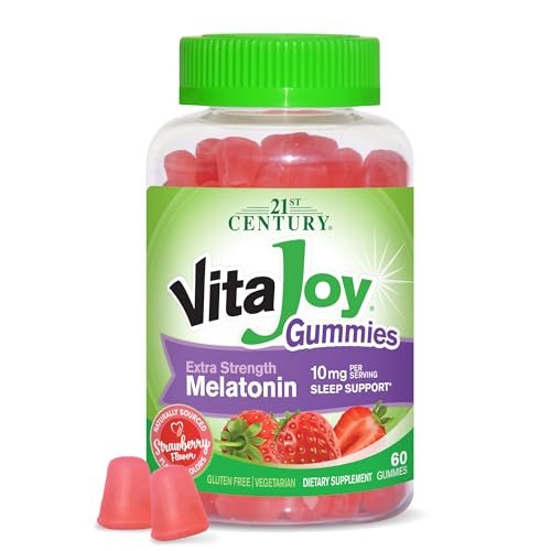 VitaJoy Melatonin Gummies 10 mg Extra Strength – Einschlafhilfe, Erdbeergeschmack, Pektin-basiert, vegetarisch, glutenfrei, 60 Gummis (30 Portionen)