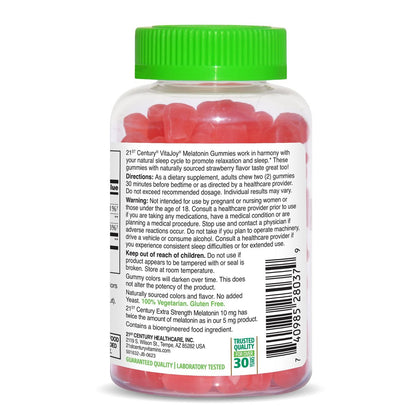 VitaJoy Melatonin Gummies 10 mg Extra Strength – Einschlafhilfe, Erdbeergeschmack, Pektin-basiert, vegetarisch, glutenfrei, 60 Gummis (30 Portionen)