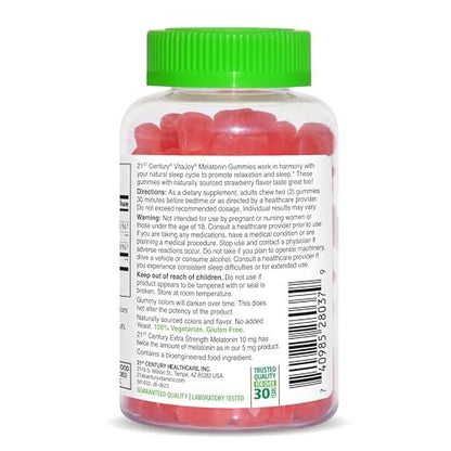 VitaJoy Melatonin Gummies 10 mg Extra Strength – Einschlafhilfe, Erdbeergeschmack, Pektin-basiert, vegetarisch, glutenfrei, 60 Gummis (30 Portionen)