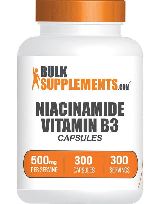 BulkSupplements.com Niacinamid Kapseln – Vitamin B3 500 mg, glutenfrei, 300 Kapseln (1 Portion pro Kapsel)