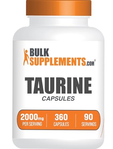 BulkSupplements.com Taurin Kapseln - Taurin Supplement, 2000mg Taurin, Aminosäuren für die Herzgesundheit, Taurin Pillen - Glutenfrei, 4 Kapseln (500mg) pro Portion (2000mg), 360 Kapseln