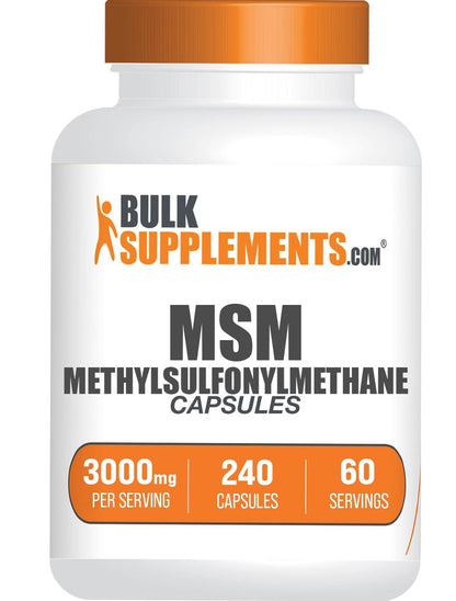 BulkSupplements.com MSM Kapseln - Methylsulfonylmethan, MSM 3000mg - Gelenkergänzung, Glutenfrei, 4 Kapseln pro Portion, 240 Stück (1er-Pack)