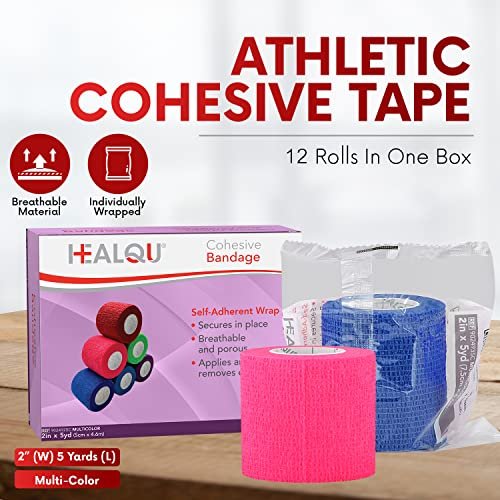 HEALQU Selbstklebende Bandage – 12 Rollen 5cm x 4,5m Selbsthaftende Tape für Sport und Medizin – Flexible, Elastische Verbände für Handgelenk, Knöchel und Hundepfoten