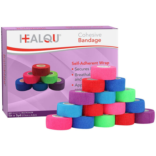 HEALQU Selbstklebende Bandage-Wickel – Kohäsives Tape für Sport und Athletik 1 Zoll x 5 Yards, 12 Rollen – Selbsthaftendes medizinisches Tape, flexibel, elastisch, mehrfarbig für Handgelenk & Knöchel, auch als Tierverband