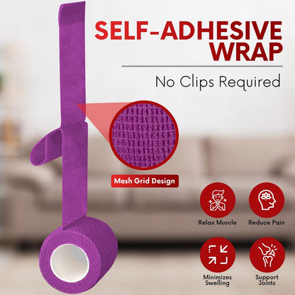 HEALQU Selbstklebende Bandage-Wickel – Kohäsives Tape für Sport und Athletik 1 Zoll x 5 Yards, 12 Rollen – Selbsthaftendes medizinisches Tape, flexibel, elastisch, mehrfarbig für Handgelenk & Knöchel, auch als Tierverband