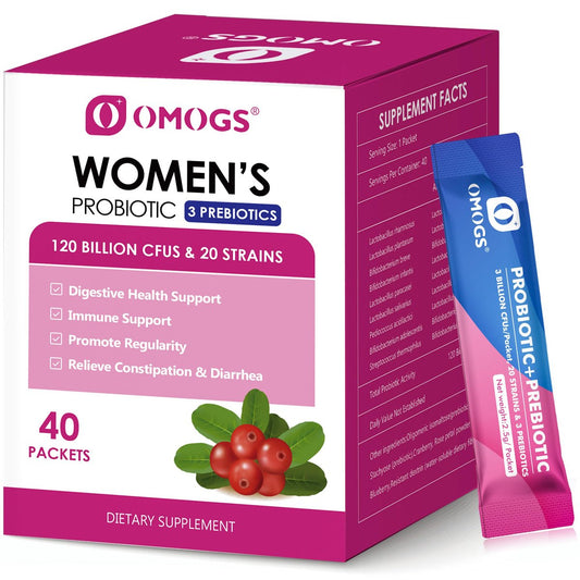 OMOGS Frauen Probiotikum, 120 Milliarden KBE, 18 Stämme, mit 3 Präbiotika und Cranberry-Extrakt – Unterstützung für Immunsystem, Verdauung, Darmgesundheit und Vaginalgesundheit