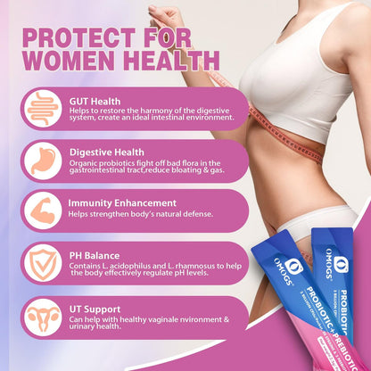 OMOGS Frauen Probiotikum, 120 Milliarden KBE, 18 Stämme, mit 3 Präbiotika und Cranberry-Extrakt – Unterstützung für Immunsystem, Verdauung, Darmgesundheit und Vaginalgesundheit