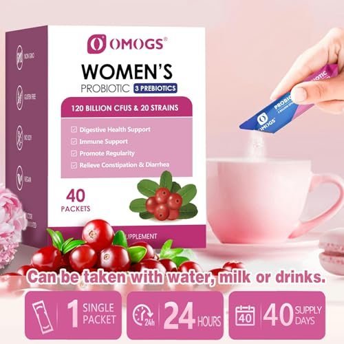 OMOGS Frauen Probiotikum, 120 Milliarden KBE, 18 Stämme, mit 3 Präbiotika und Cranberry-Extrakt – Unterstützung für Immunsystem, Verdauung, Darmgesundheit und Vaginalgesundheit