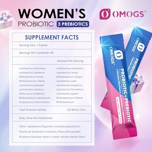 OMOGS Frauen Probiotikum, 120 Milliarden KBE, 18 Stämme, mit 3 Präbiotika und Cranberry-Extrakt – Unterstützung für Immunsystem, Verdauung, Darmgesundheit und Vaginalgesundheit