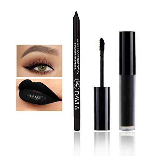 CAHIUYOA Schwarzer Matt-Lippenstift & Lipliner Set – wasserfest, lang anhaltend für Halloween, Cosplay & Gothic Make-up