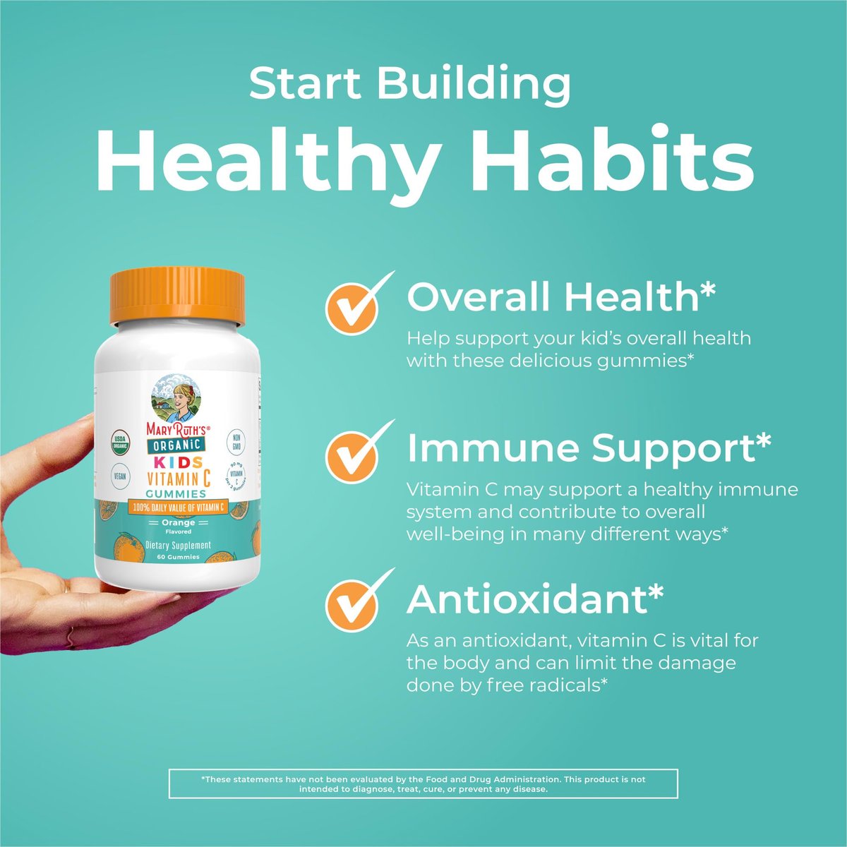 MARYRUTH'S Vitamin C Gummies für Kinder | Immununterstützung & allgemeine Gesundheit | USDA Bio | Vegan | Non-GMO | 60 Portionen