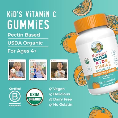 MARYRUTH'S Vitamin C Gummies für Kinder | Immununterstützung & allgemeine Gesundheit | USDA Bio | Vegan | Non-GMO | 60 Portionen