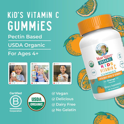 MARYRUTH'S Vitamin C Gummies für Kinder | Immununterstützung & allgemeine Gesundheit | USDA Bio | Vegan | Non-GMO | 60 Portionen