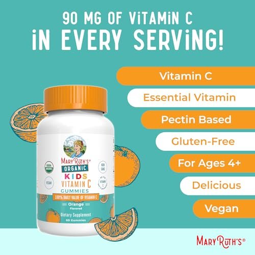 MARYRUTH'S Vitamin C Gummies für Kinder | Immununterstützung & allgemeine Gesundheit | USDA Bio | Vegan | Non-GMO | 60 Portionen