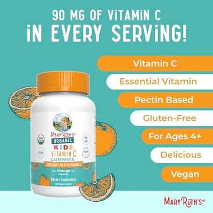 MARYRUTH'S Vitamin C Gummies für Kinder | Immununterstützung & allgemeine Gesundheit | USDA Bio | Vegan | Non-GMO | 60 Portionen