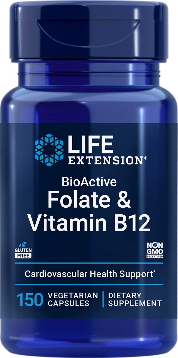 Life Extension BioActive Folat & Vitamin B12 – 150 vegane Kapseln, nicht gentechnisch verändert, glutenfrei
