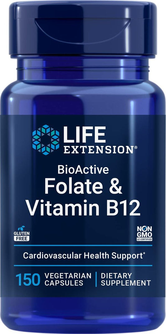 Life Extension BioActive Folat & Vitamin B12 – 150 vegane Kapseln, nicht gentechnisch verändert, glutenfrei