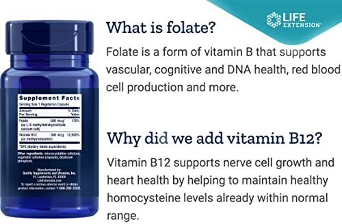Life Extension BioActive Folat & Vitamin B12 – 150 vegane Kapseln, nicht gentechnisch verändert, glutenfrei
