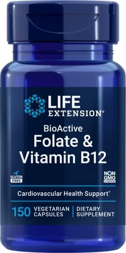 Life Extension BioActive Folat & Vitamin B12 – 150 vegane Kapseln, nicht gentechnisch verändert, glutenfrei