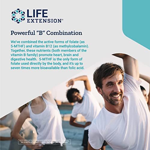 Life Extension BioActive Folat & Vitamin B12 – 150 vegane Kapseln, nicht gentechnisch verändert, glutenfrei