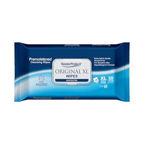 TenderProtect® Original XL Premium Feuchttücher für Erwachsene (50 Stück) – Extragroße 9"x12" Tücher mit Aloe Vera, für Babys & Senioren, Inkontinenz, Hände- und Körperreinigung