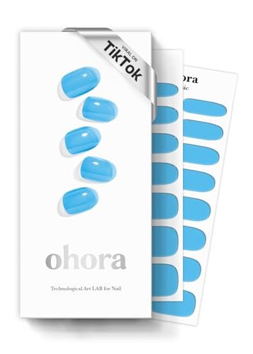 ohora Semi Cured Gel Nail Strips (N Tint Soda) – Blau, Tönung, Salonqualität, langanhaltend, einfache Anwendung & Entfernung – inkl. 2 Vorbereitungspads, Nagelfeile & Holzstab