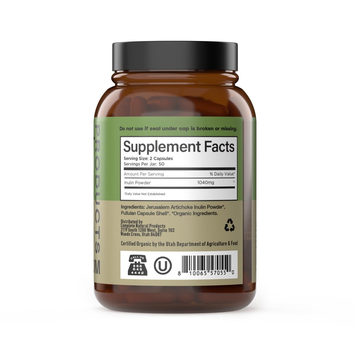 Bio Inulin Kapseln 520mg - Organischer Inulin-Pulver-Faser aus Topinambur, Präbiotische Ballaststoffe für die Verdauung, Pflanzliche Formel, Vegan, Ohne Gentechnik, 100 Kapseln Hergestellt in den USA