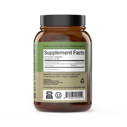Bio Inulin Kapseln 520mg - Organischer Inulin-Pulver-Faser aus Topinambur, Präbiotische Ballaststoffe für die Verdauung, Pflanzliche Formel, Vegan, Ohne Gentechnik, 100 Kapseln Hergestellt in den USA