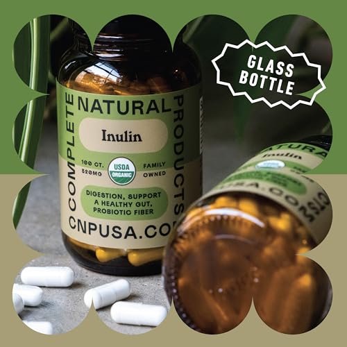 Bio Inulin Kapseln 520mg - Organischer Inulin-Pulver-Faser aus Topinambur, Präbiotische Ballaststoffe für die Verdauung, Pflanzliche Formel, Vegan, Ohne Gentechnik, 100 Kapseln Hergestellt in den USA