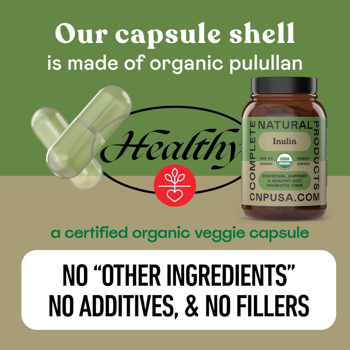 Bio Inulin Kapseln 520mg - Organischer Inulin-Pulver-Faser aus Topinambur, Präbiotische Ballaststoffe für die Verdauung, Pflanzliche Formel, Vegan, Ohne Gentechnik, 100 Kapseln Hergestellt in den USA