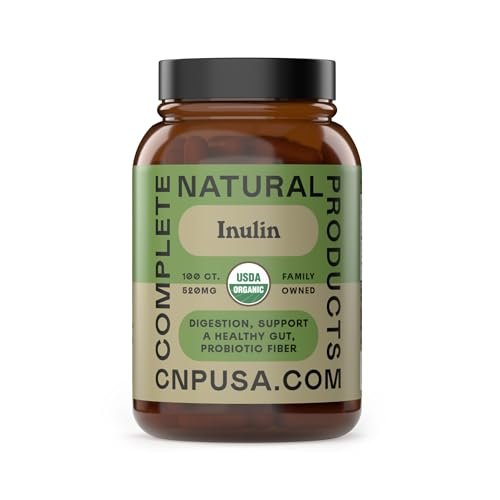 Bio Inulin Kapseln 520mg - Organischer Inulin-Pulver-Faser aus Topinambur, Präbiotische Ballaststoffe für die Verdauung, Pflanzliche Formel, Vegan, Ohne Gentechnik, 100 Kapseln Hergestellt in den USA