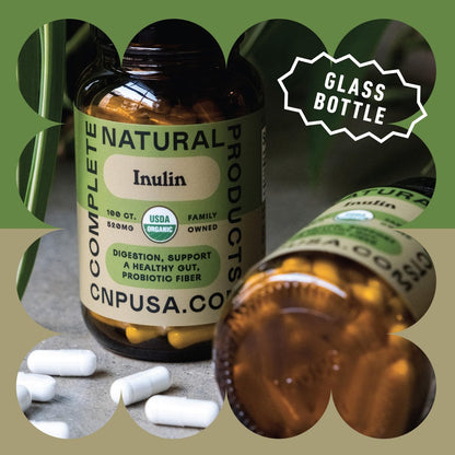 Bio Inulin Kapseln 520mg - Organischer Inulin-Pulver-Faser aus Topinambur, Präbiotische Ballaststoffe für die Verdauung, Pflanzliche Formel, Vegan, Ohne Gentechnik, 100 Kapseln Hergestellt in den USA