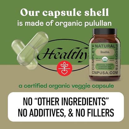 Bio Inulin Kapseln 520mg - Organischer Inulin-Pulver-Faser aus Topinambur, Präbiotische Ballaststoffe für die Verdauung, Pflanzliche Formel, Vegan, Ohne Gentechnik, 100 Kapseln Hergestellt in den USA