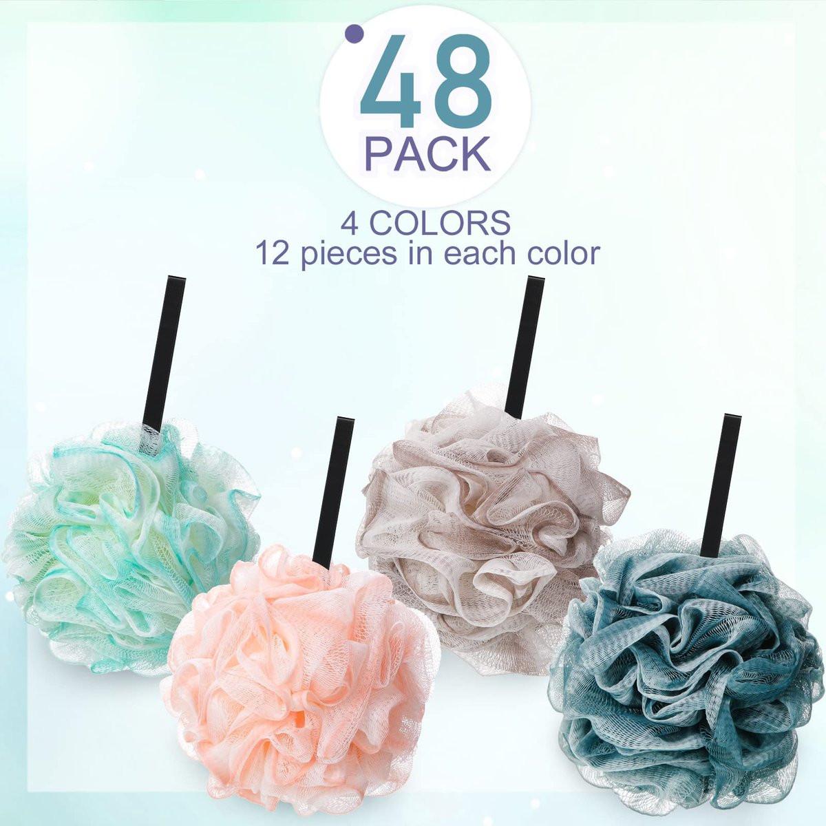 Shellwei 48er Pack Badeschwämme Duschschwämme im Großpack, 50g weiche Netz-Körperpeeling-Duschpuff-Bälle Mesh-Peeling-Badescrunchies für Männer und Frauen