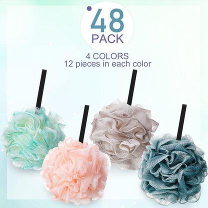 Shellwei 48er Pack Badeschwämme Duschschwämme im Großpack, 50g weiche Netz-Körperpeeling-Duschpuff-Bälle Mesh-Peeling-Badescrunchies für Männer und Frauen