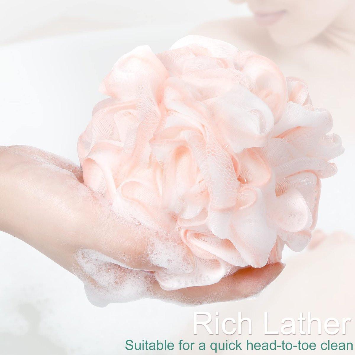 Shellwei 48er Pack Badeschwämme Duschschwämme im Großpack, 50g weiche Netz-Körperpeeling-Duschpuff-Bälle Mesh-Peeling-Badescrunchies für Männer und Frauen