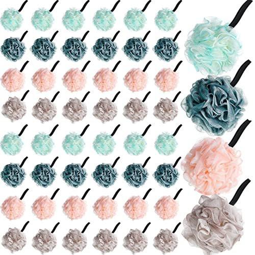Shellwei 48er Pack Badeschwämme Duschschwämme im Großpack, 50g weiche Netz-Körperpeeling-Duschpuff-Bälle Mesh-Peeling-Badescrunchies für Männer und Frauen