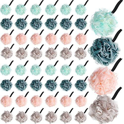 Shellwei 48er Pack Badeschwämme Duschschwämme im Großpack, 50g weiche Netz-Körperpeeling-Duschpuff-Bälle Mesh-Peeling-Badescrunchies für Männer und Frauen