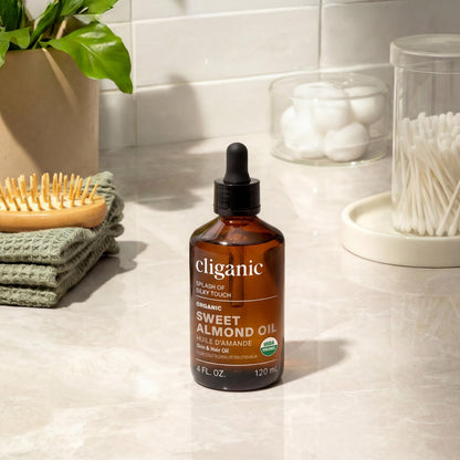 Cliganic Bio Süßmandelöl, 100% Rein (237 ml) – Pflegendes Trägeröl für Haut & Haar, Gesicht & Körper