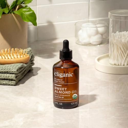 Cliganic Bio Süßmandelöl, 100% Rein (237 ml) – Pflegendes Trägeröl für Haut & Haar, Gesicht & Körper