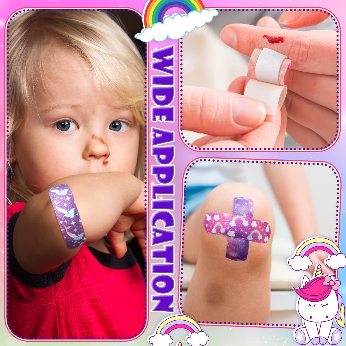 Funtery 8er-Pack bunte Kinder-Pflaster aus Stoff, selbstklebend, flexibel, für Schnitte, Schrammen, Wunden, Verbrennungen, Baby, Kind, Kleinkind, gemusterte Motive