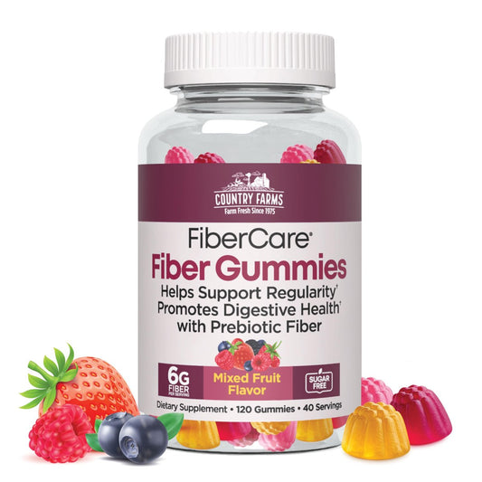 Country Farms Fiber Care Prebiotische Gummibärchen, 6g Ballaststoffe pro Portion, GLP-1 Booster, FOS aus Rüben, Verdauungsgesundheit und Blähungen, Unterstützt Regelmäßigkeit, gemischter Fruchtgeschmack, 120 Gummibärchen, 40 Portionen